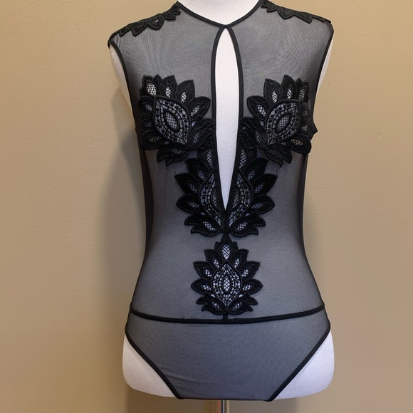 VS Embroidered Mesh Bodysuit Lingerie